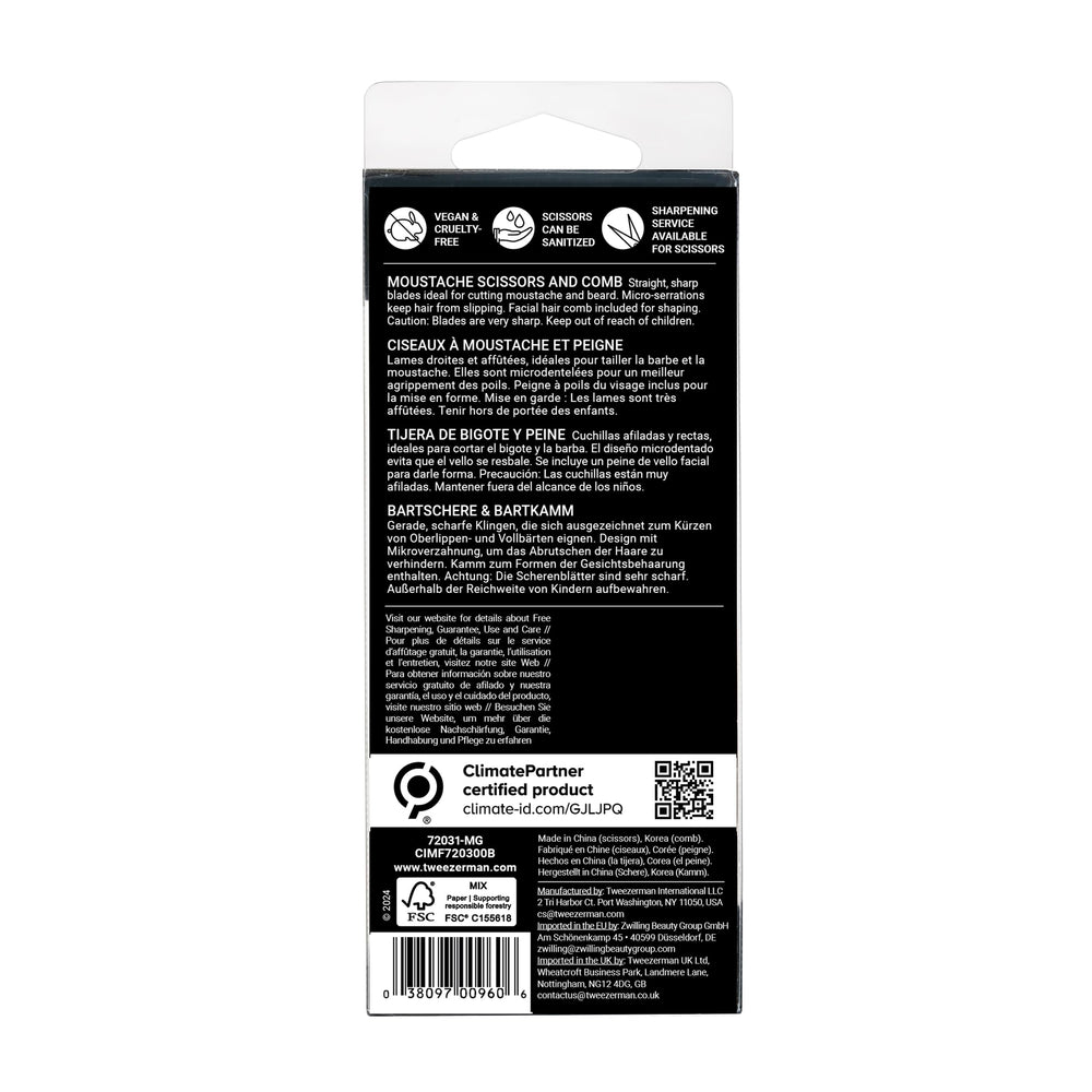 Tweezerman G.E.A.R. moustache scissors metal finish highlights durability