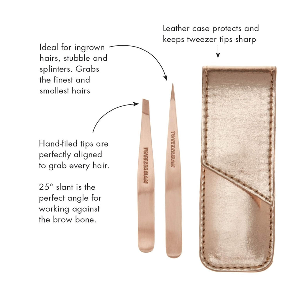 Tweezerman leather travel case accompanying the petite set