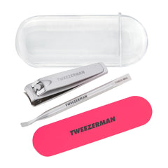 Tweezerman Mini Neon Nail Kit case with compact travel storage for on-the-go grooming