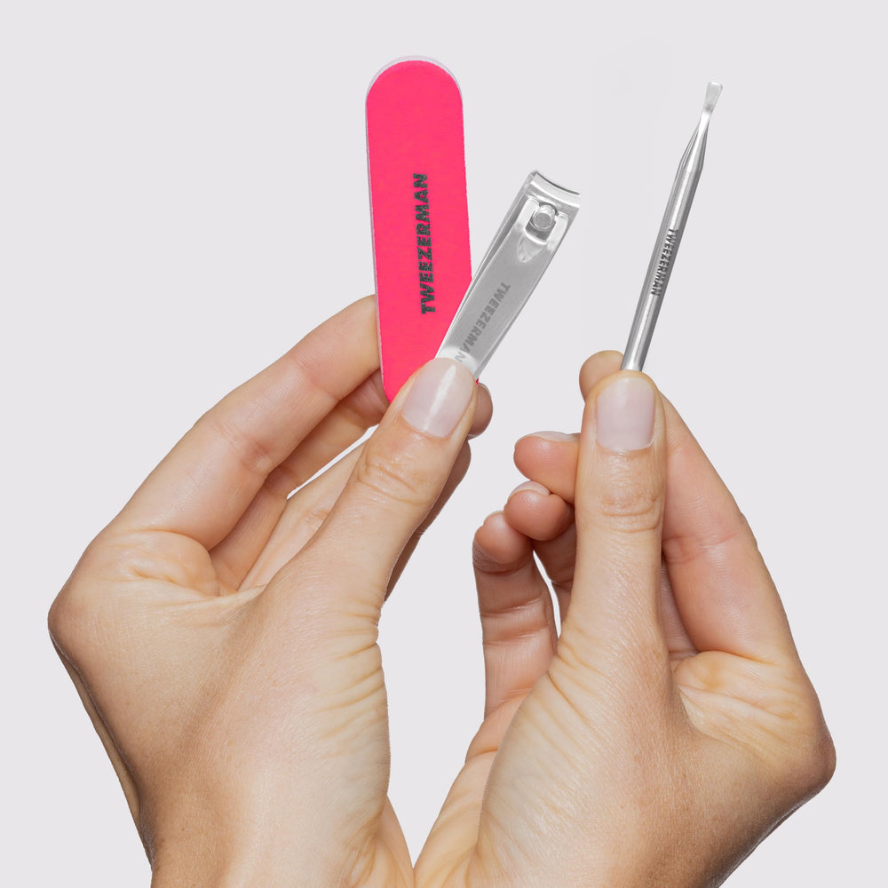 Tweezerman Mini Neon Nail Kit clean tool tips after use