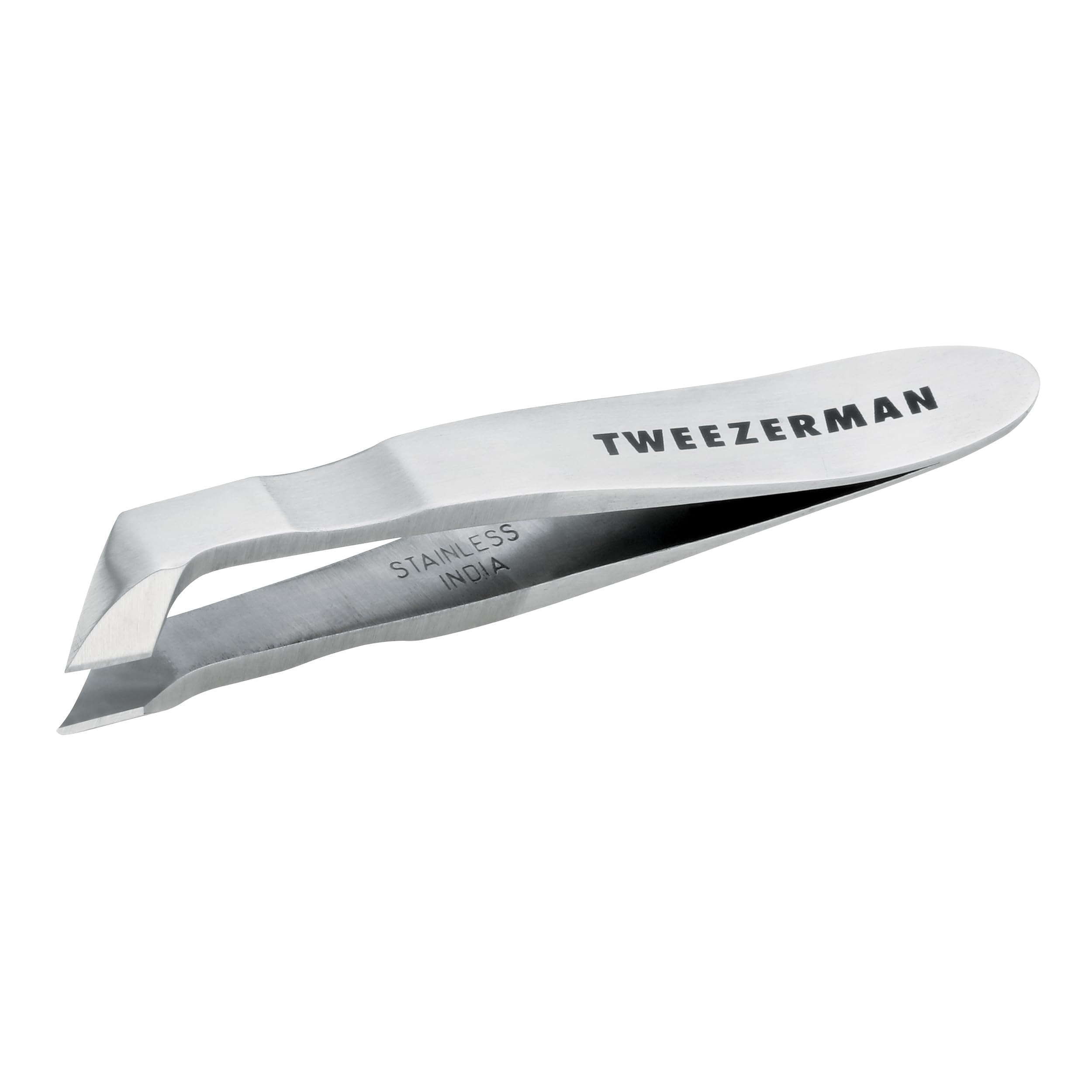 Tweezerman Mini Squeeze Cuticle Nipper close-up with precise angled blades for clean trimming.