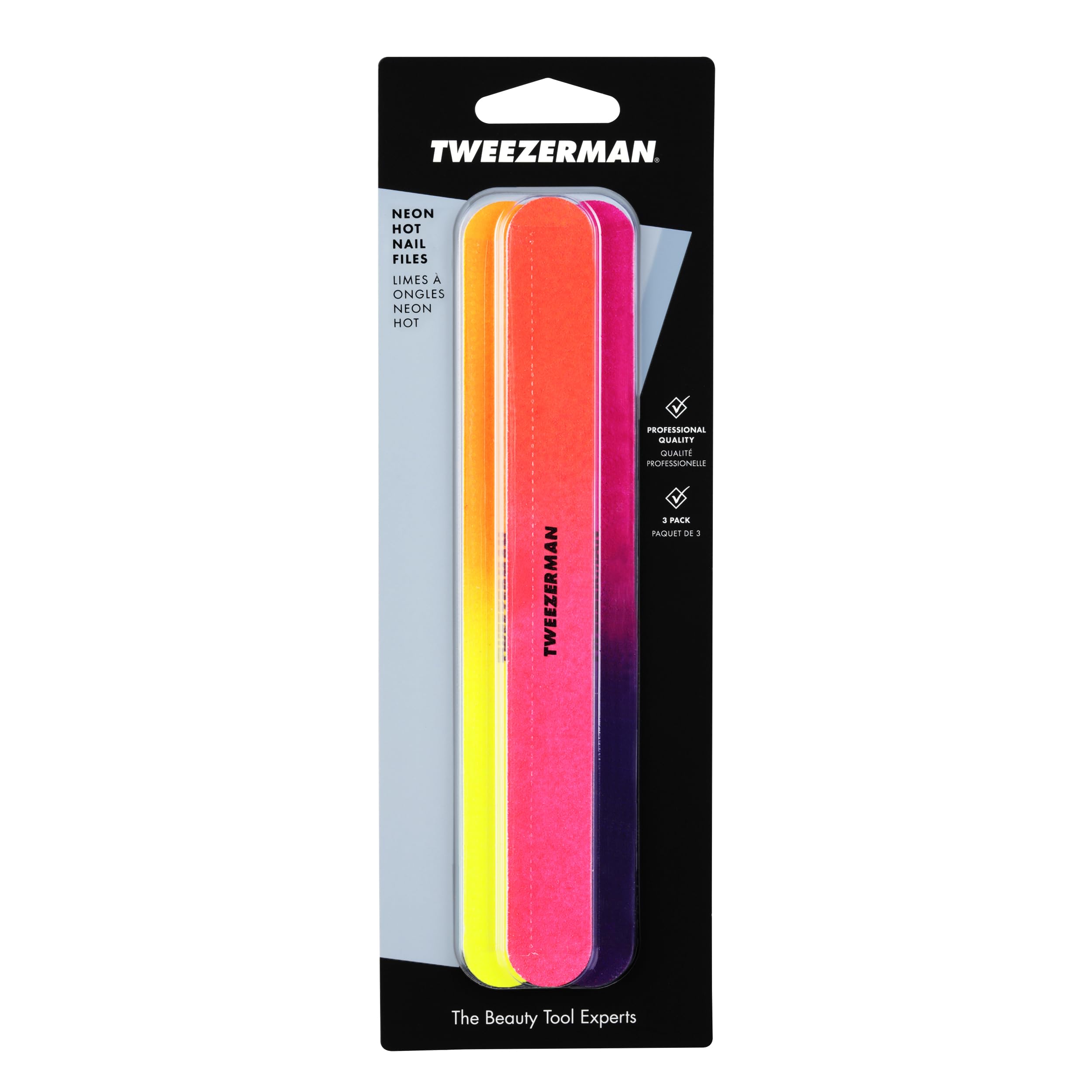 Tweezerman Neon Hot Nail Files standout hues brighten your beauty kit.