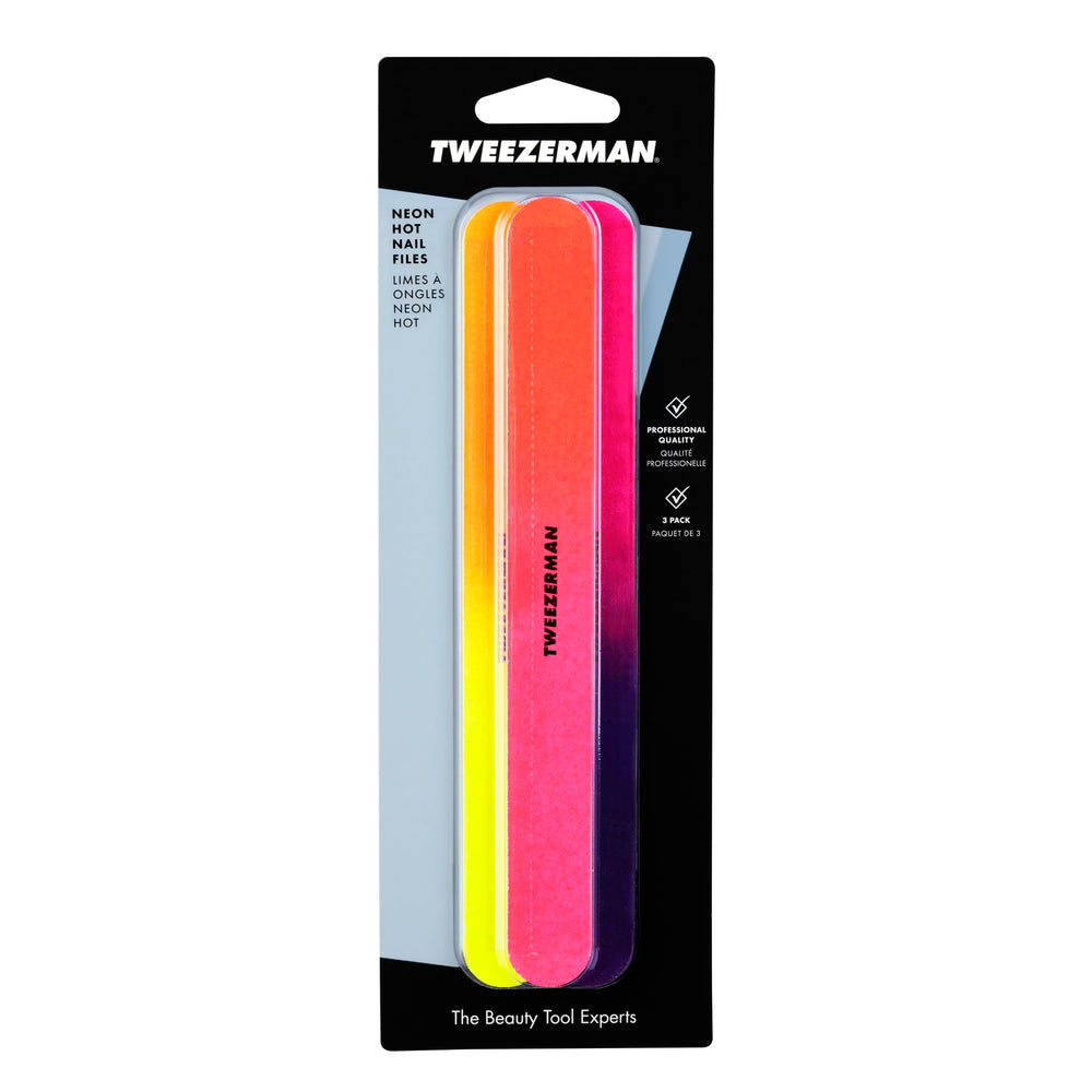 Tweezerman Neon Hot Nail Files standout hues brighten your beauty kit.