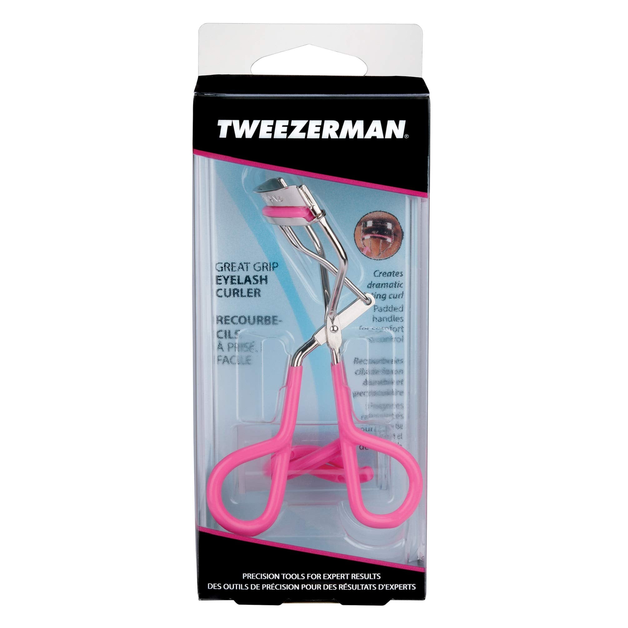 Tweezerman Neon Pink Comfort Grip Eyelash Curler suitable for all eye shapes and settings