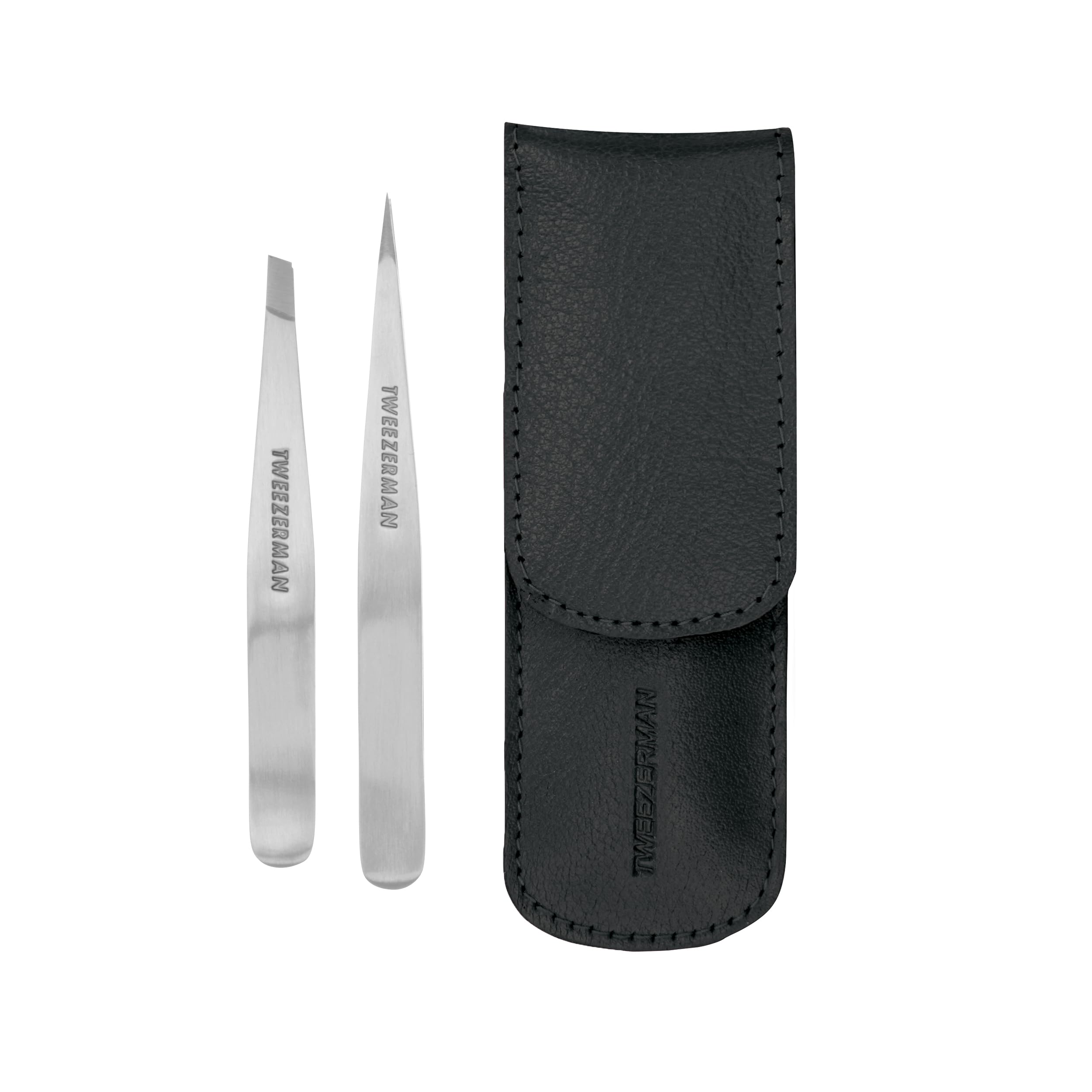 Tweezerman Petite Slant Tweezer close-up showing aligned tips for precision grooming.