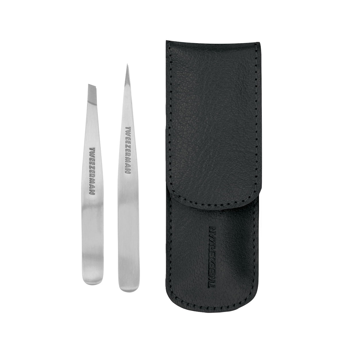 Tweezerman Petite Slant Tweezer close-up showing aligned tips for precision grooming.