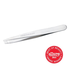 Tweezerman platinum-silver angled-tip 25 degrees for precise brow shaping