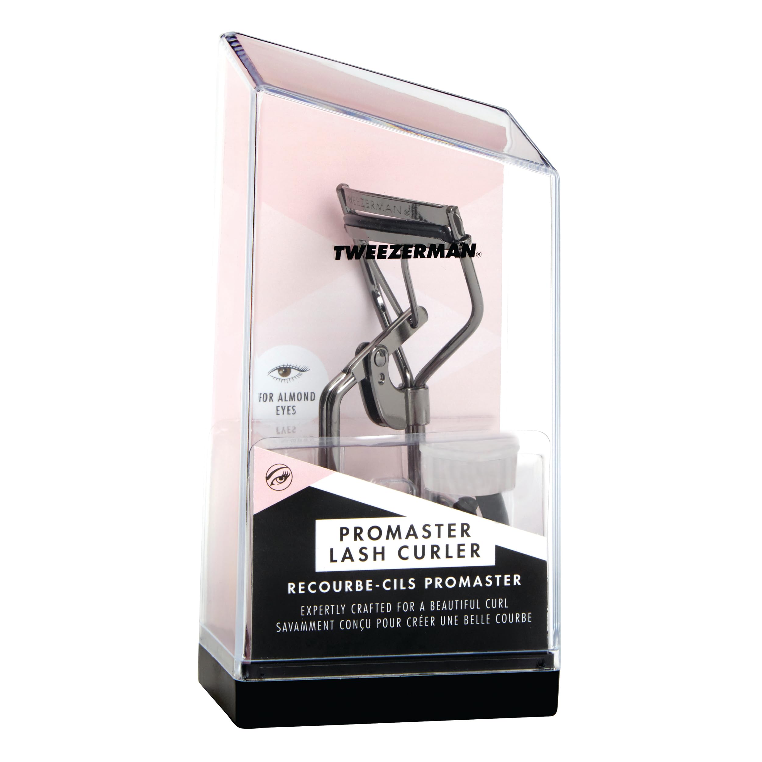 Tweezerman Pro Master Black Eyelash Curler packaged for easy storage