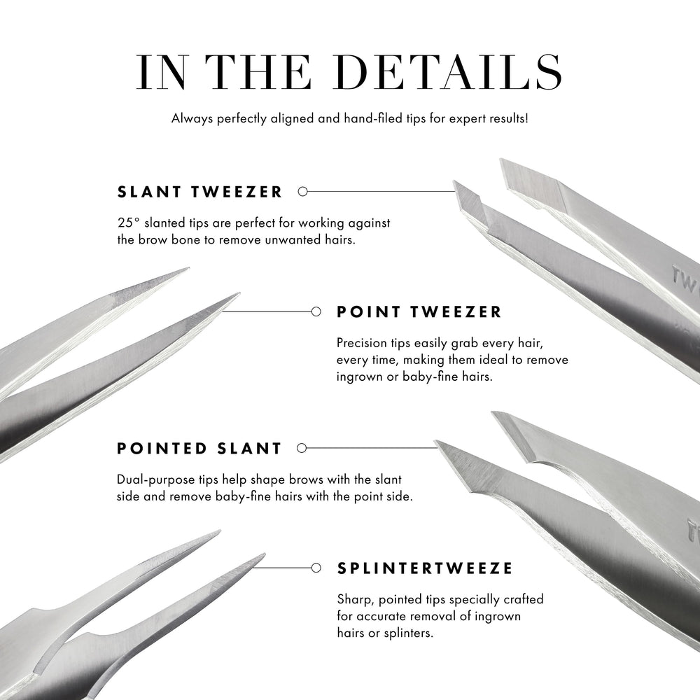 Tweezerman Purple Wisteria Slant Tweezer stainless steel construction resists corrosion.