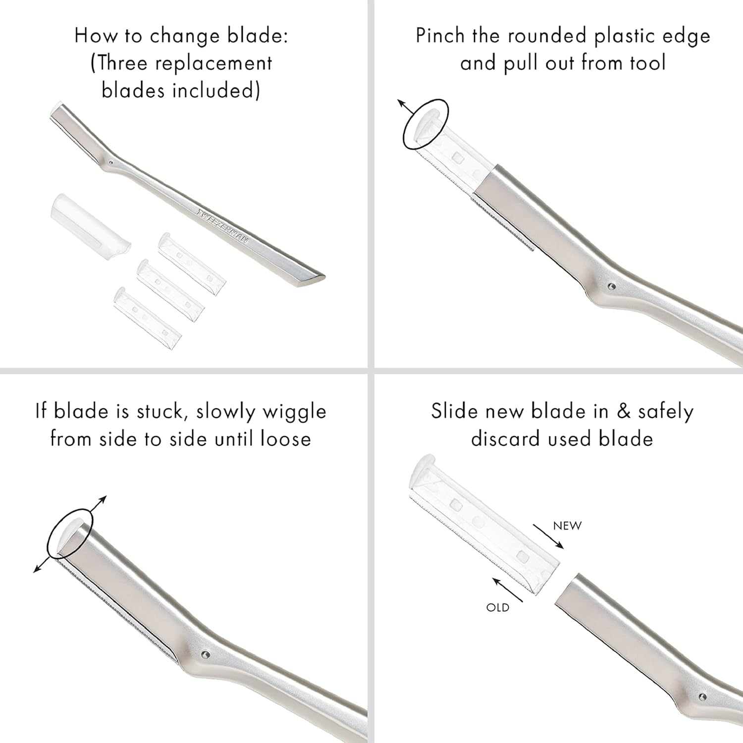 Tweezerman replacement blades packaging with safety cap for storage