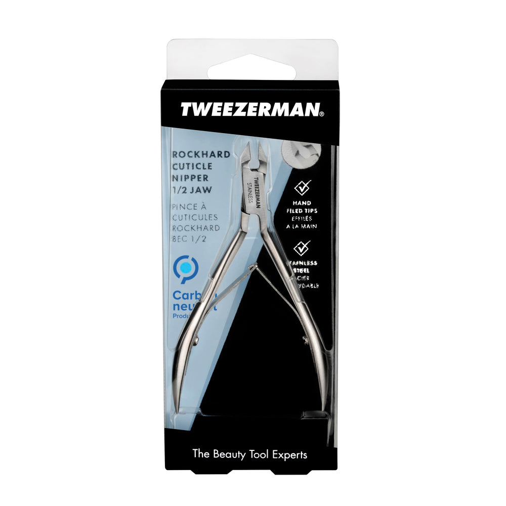Tweezerman Rockhard pointed tips offer sharp control without tearing cuticles.