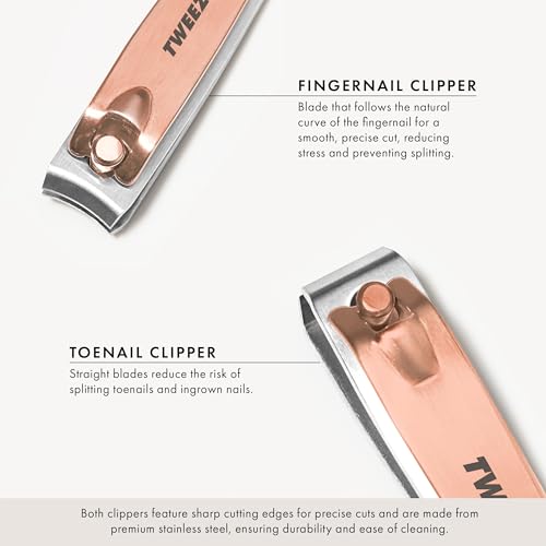 Rose gold finish close-up on Tweezerman clipper showing durable stainless steel.