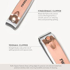 Rose gold finish close-up on Tweezerman clipper showing durable stainless steel.