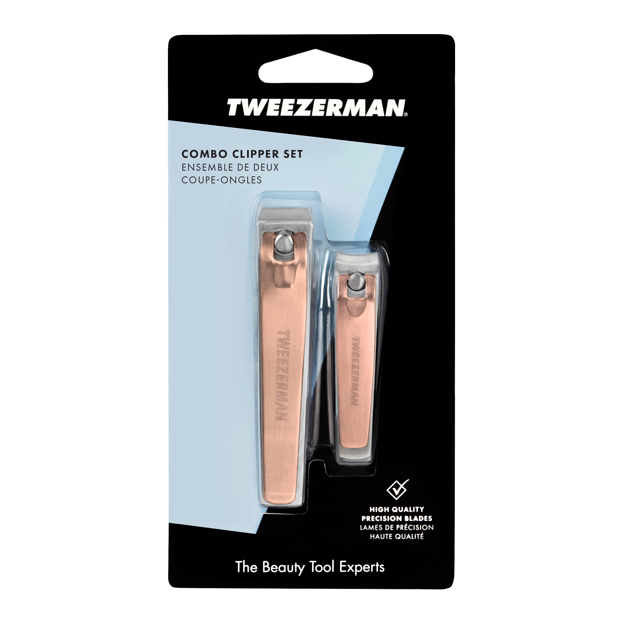 Stainless steel blades highlighted in Tweezerman clipper for lasting performance.
