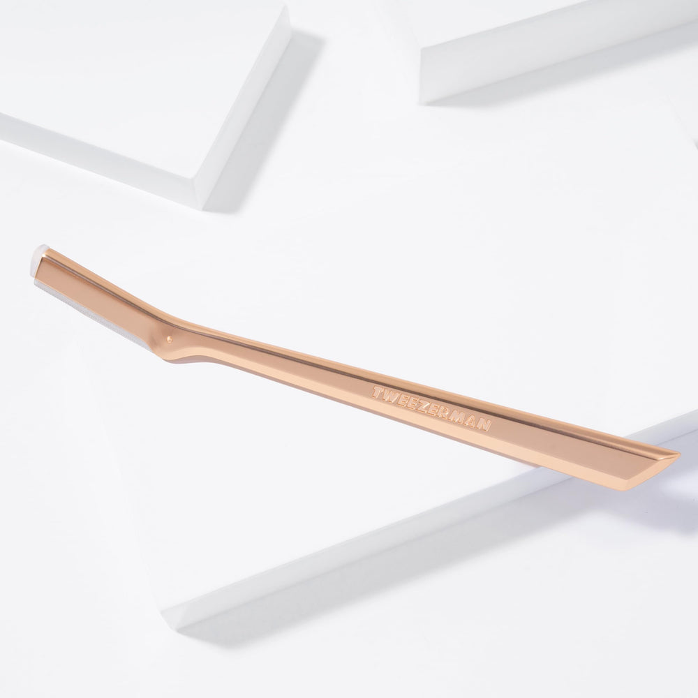 Tweezerman Rose Gold Facial Razor stainless steel construction detail