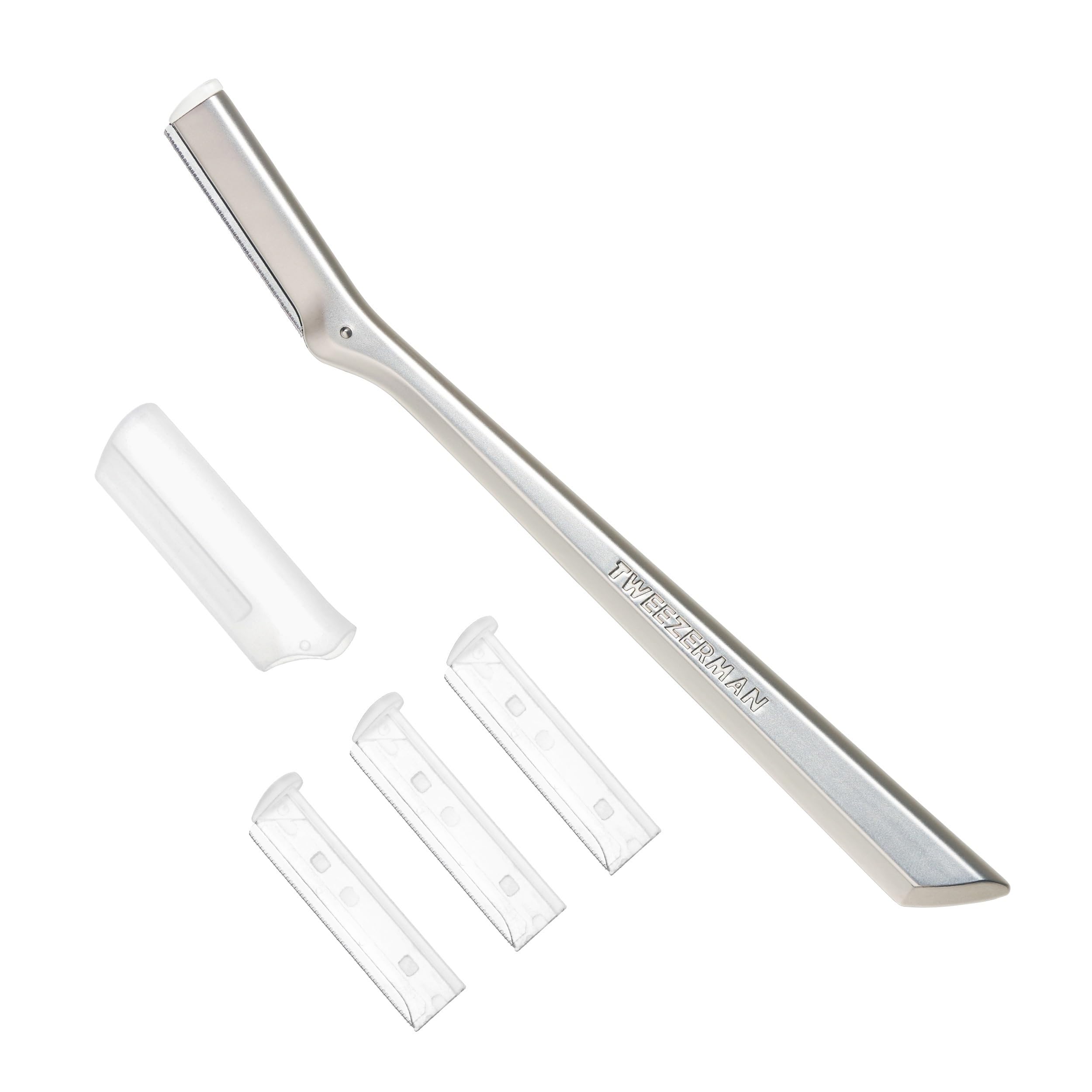 Tweezerman stainless steel facial razor removes peach fuzz for a smoother base.
