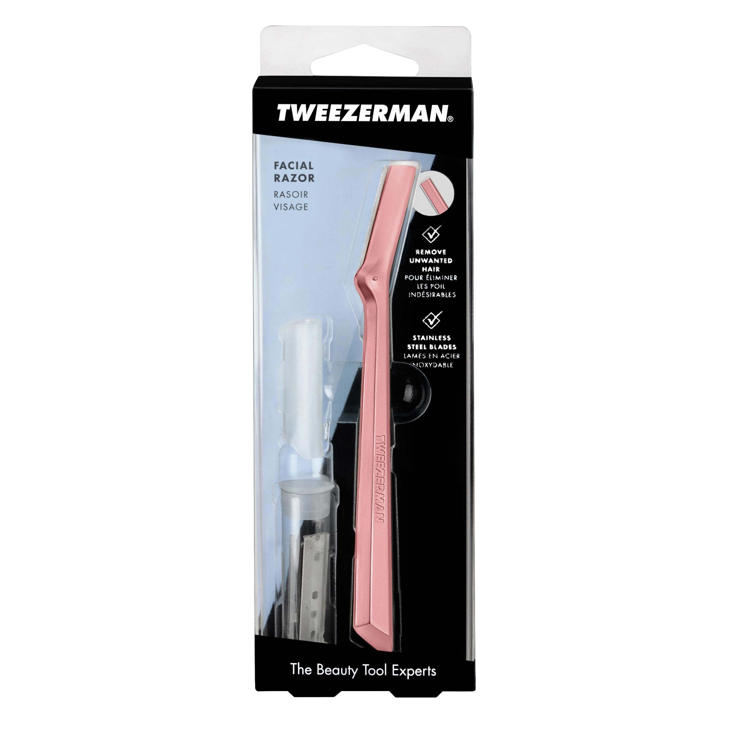 Tweezerman Tea Rose Razor keeps you prepared with a cap-friendly design.