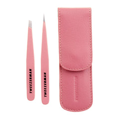 Tweezerman Tea Rose Petite Tweezer closeup shows precisely aligned tips for brow shaping.