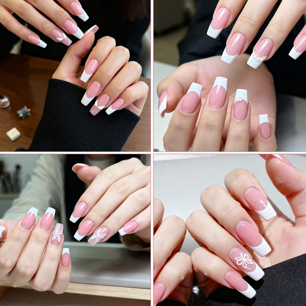 Uñas Tweruna Francesa Blanca mediana, detalle de punta para precisión.