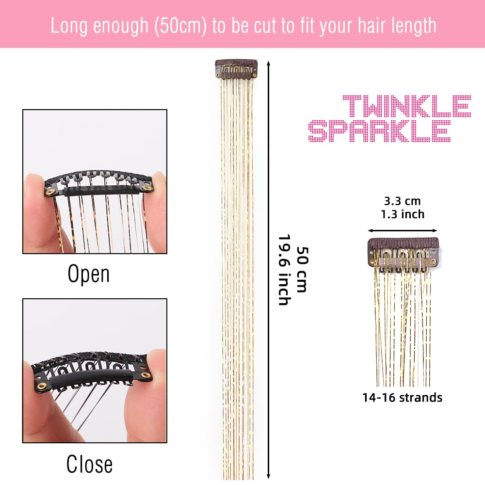 TWINKLE SPARKLE rose quartz tinsel clip blends softly with light hair.