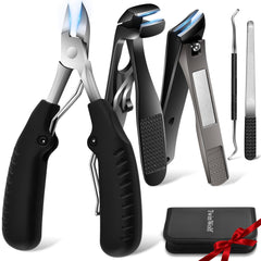 TwinWolf heavy-duty toenail clippers with wide jaw for thick nails and easy trimming.