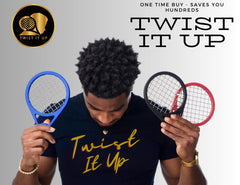Close-up of Twist It Up Bond Black comb in hand