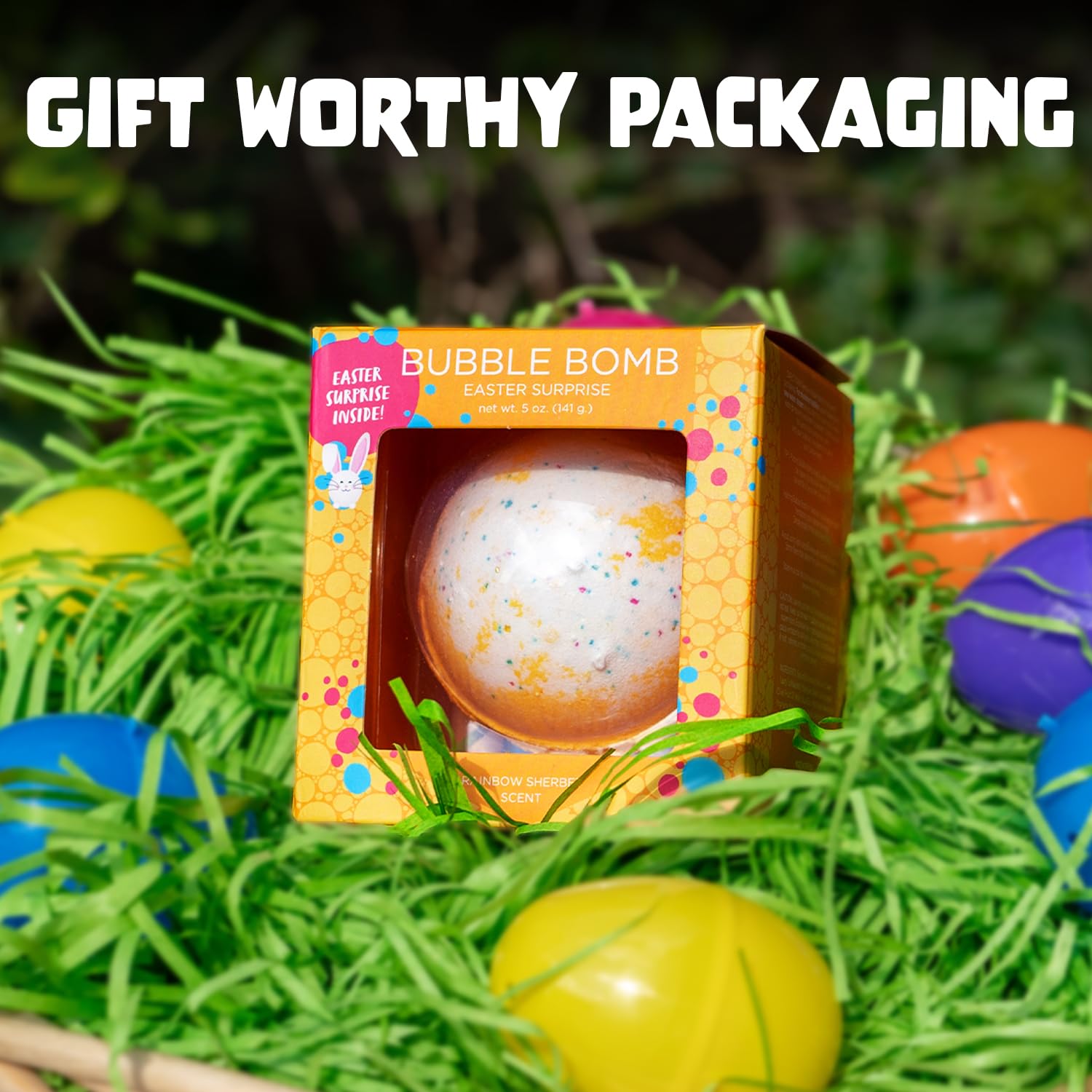 Two Sisters Rainbow Sherbet scented bath bomb fills the tub with fruity aroma.