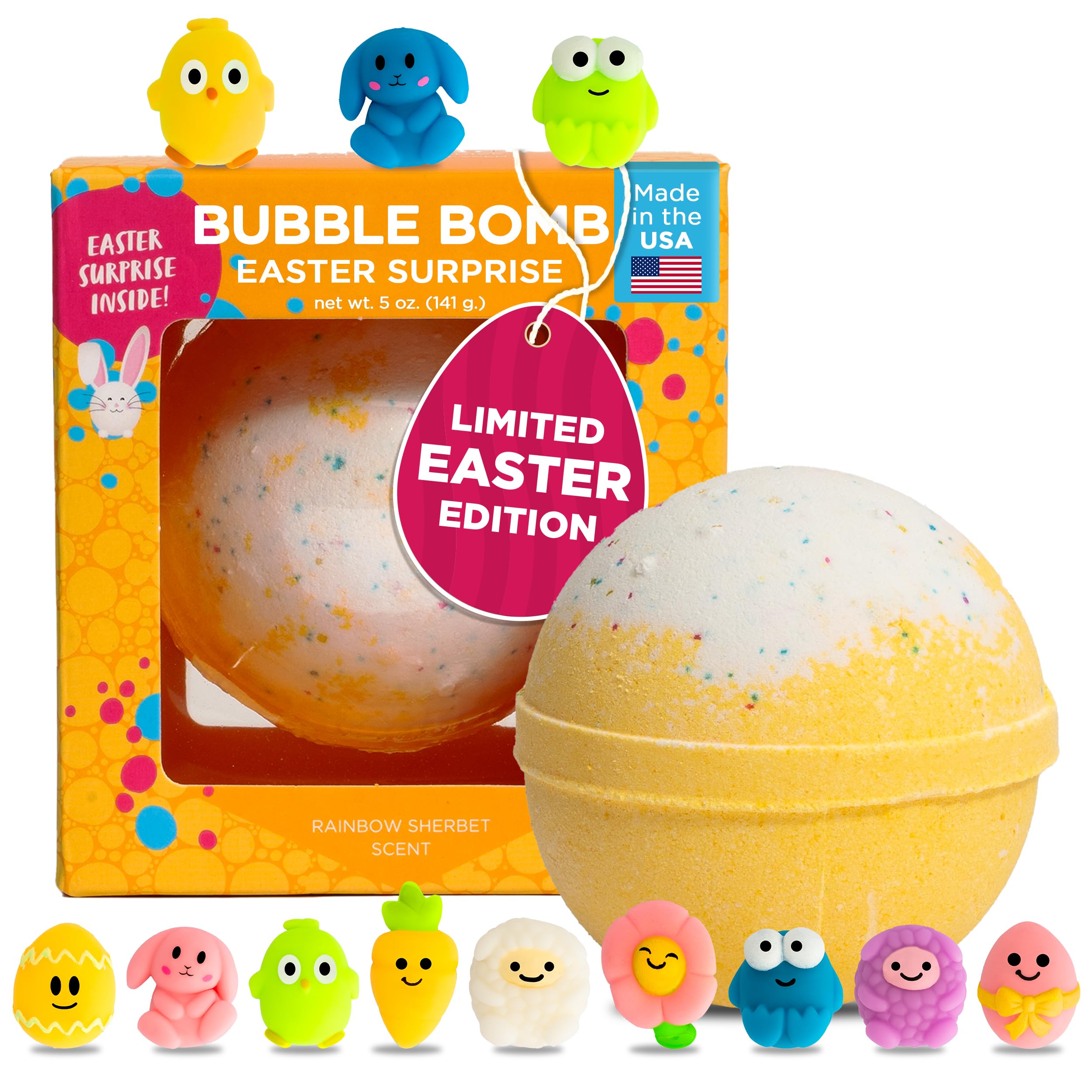 Two Sisters Easter bath bomb with a surprise toy inside for playful bath time.