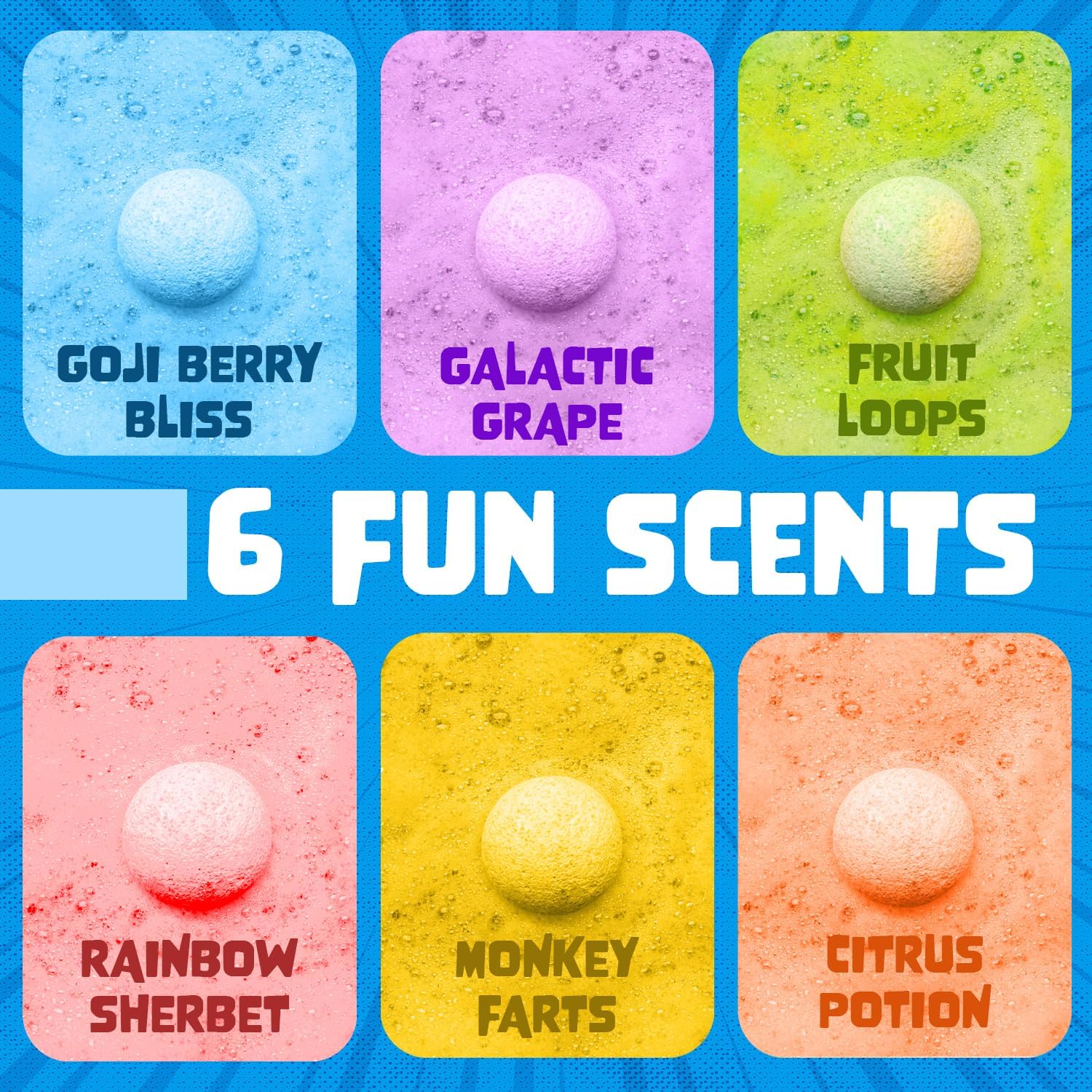 Poke Monster fizzing in tub creates bright colors and lasting bubbles.