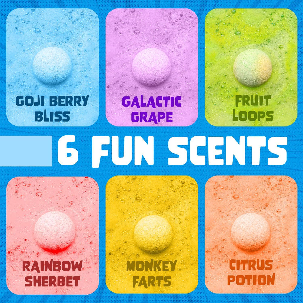 Poke Monster fizzing in tub creates bright colors and lasting bubbles.