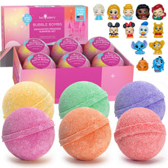 Two Sisters princess bath bombs 6-pack gift-ready, create color and fizz during bath.