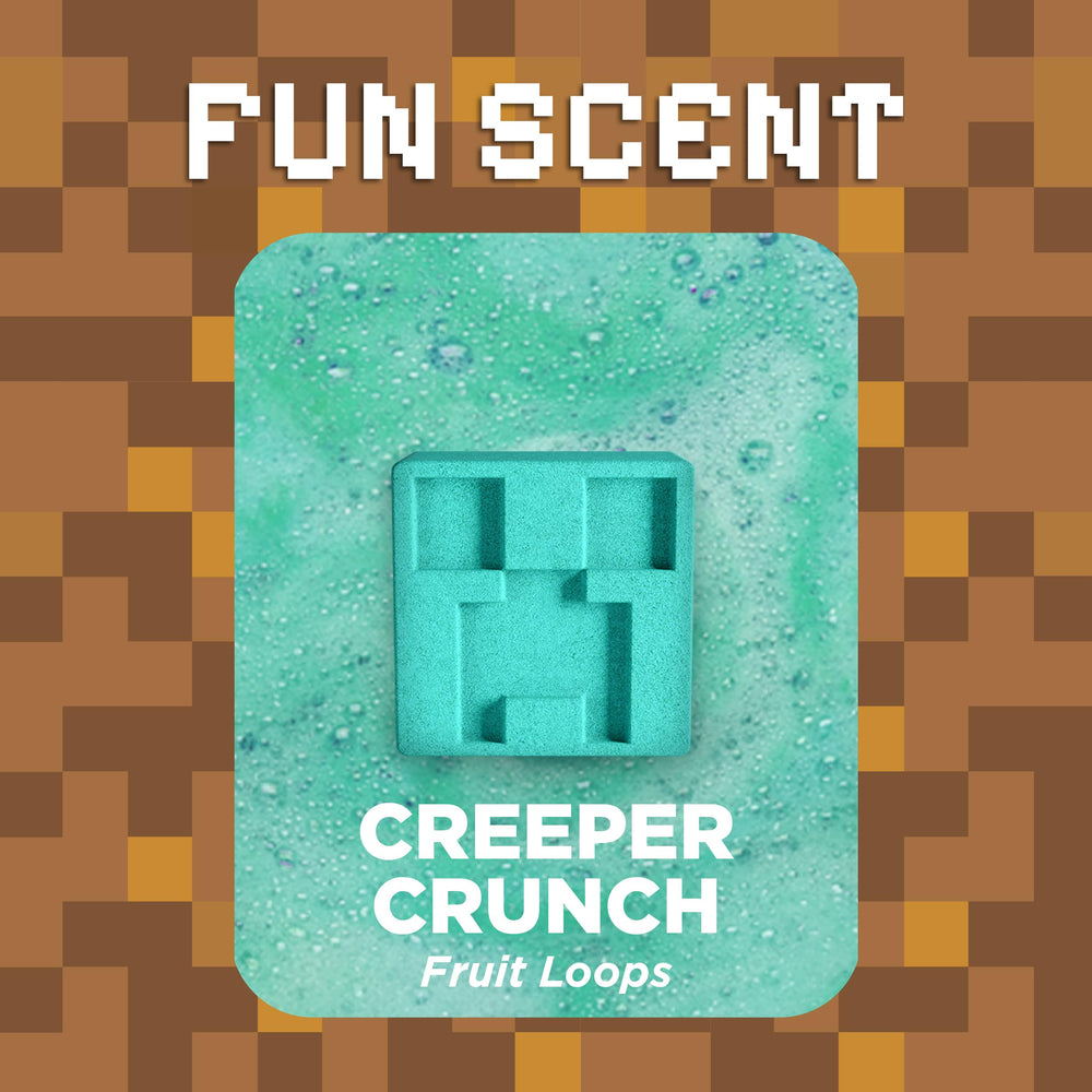 Two Sisters TNT Creeper bath bomb fruity scent creates vibrant green color and bubbly fun.