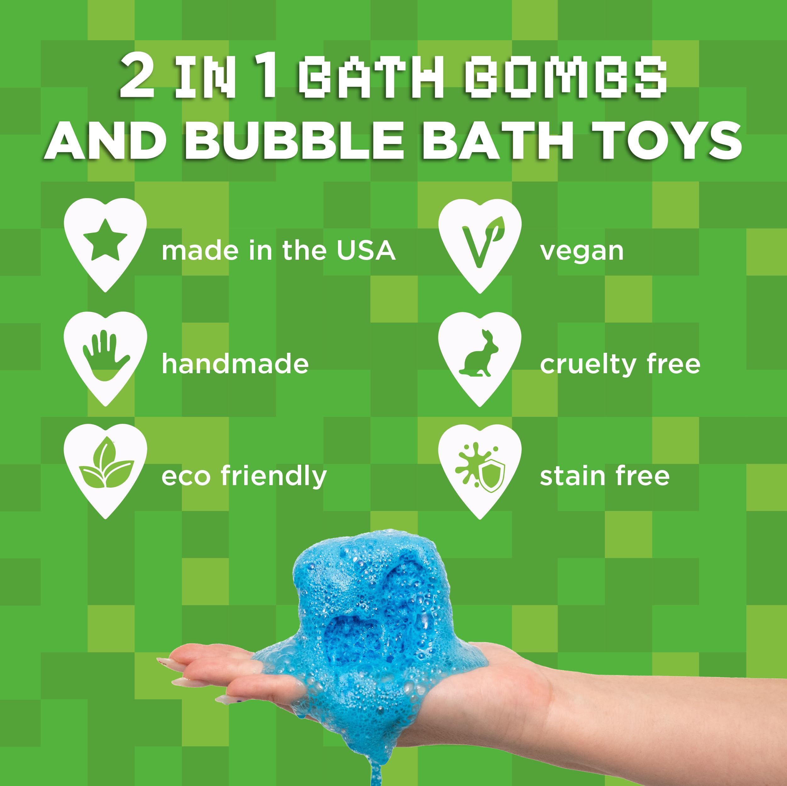 Two Sisters TNT Creeper bath bomb SLSa-free formula minimizes irritants for gentle play.