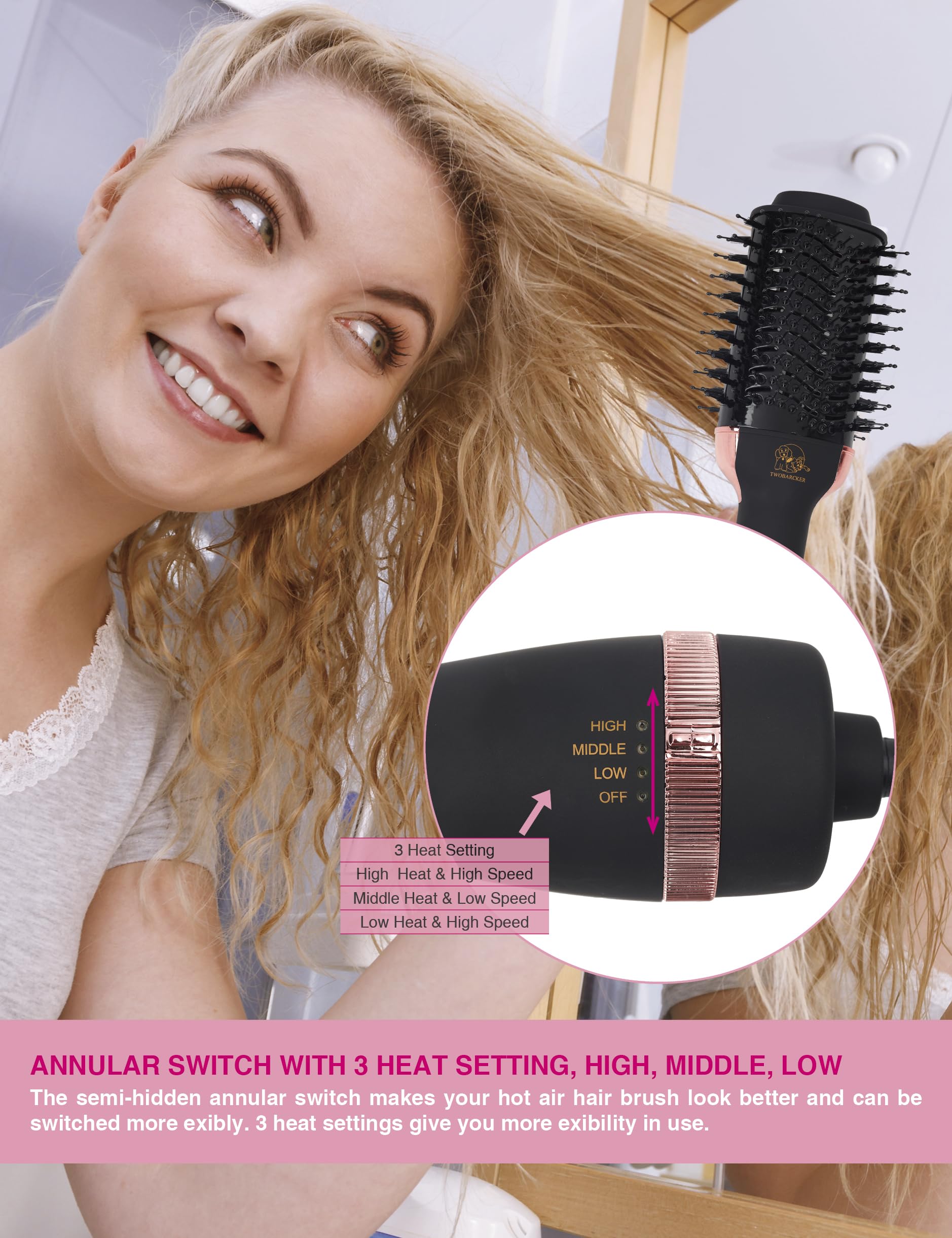 TWOBARCKER hair dryer brush lightweight design for easy, comfortable handling.