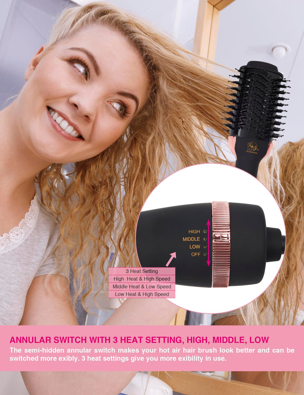 TWOBARCKER hair dryer brush lightweight design for easy, comfortable handling.