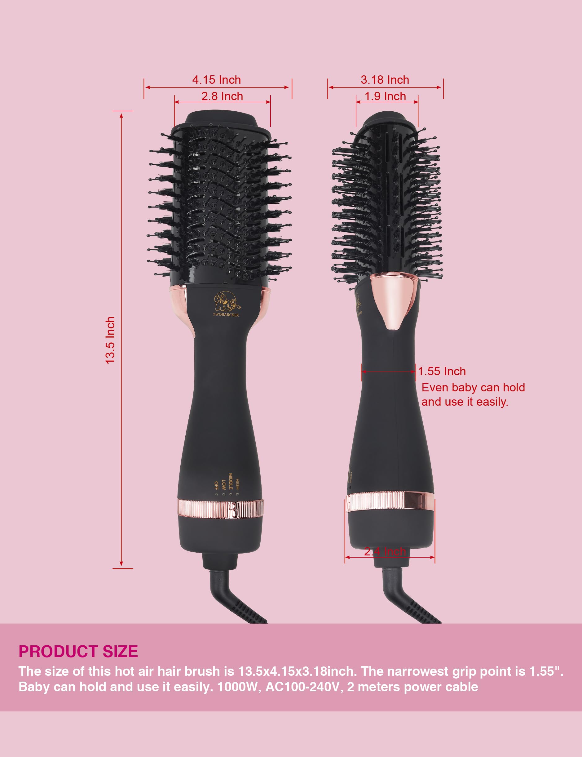 TWOBARCKER hair dryer brush safety certifications label for peace of mind.