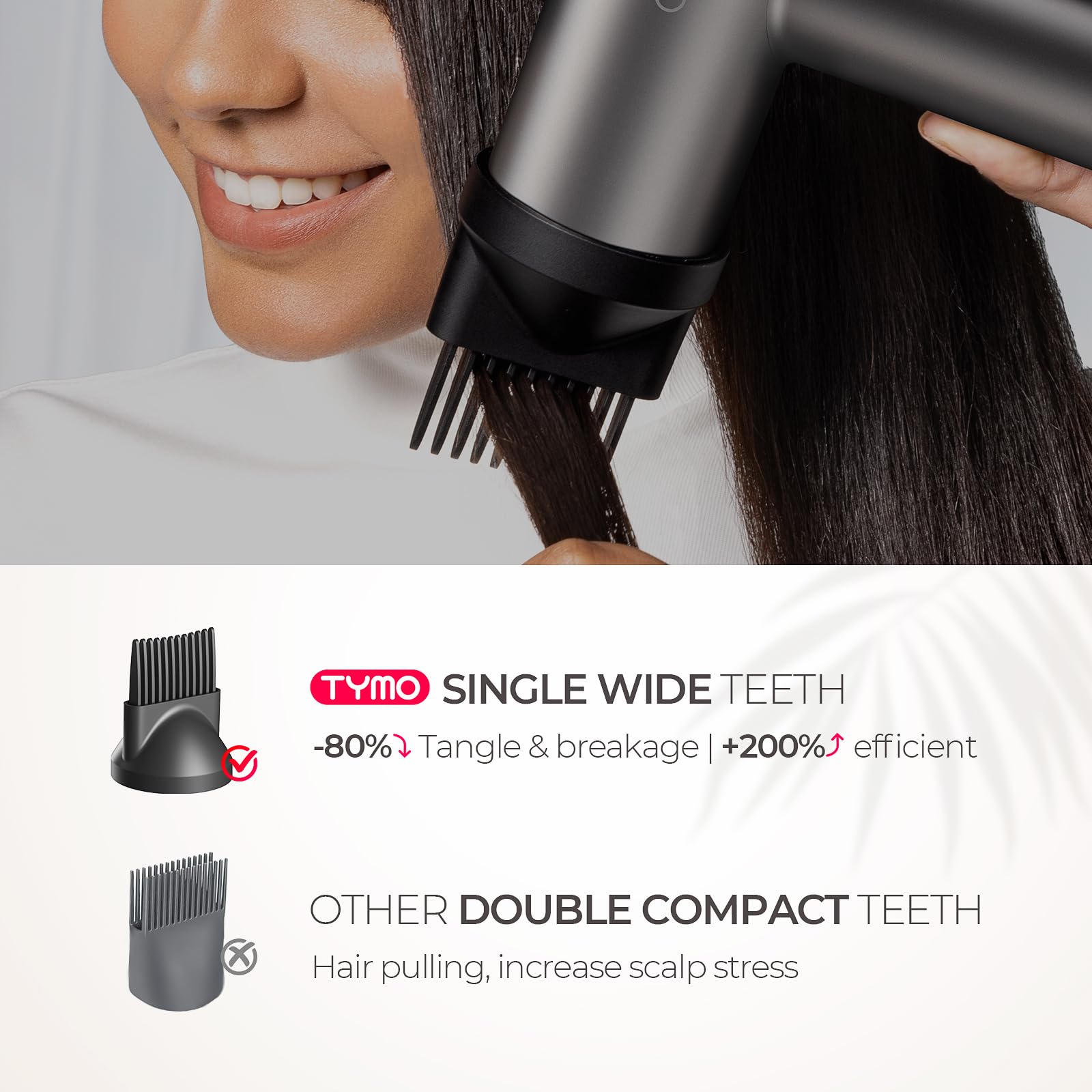 TYMO SilkGlide comb for smooth straightening on textured hair.