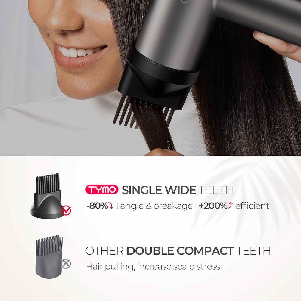 TYMO SilkGlide comb for smooth straightening on textured hair.