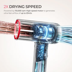 TYMO AIRHYPE Lite temperature sensor close-up showing controlled heat for safer styling.