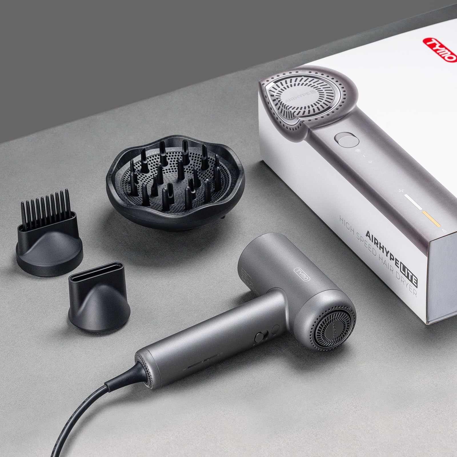 TYMO AIRHYPE Lite whisper-quiet operation during styling.