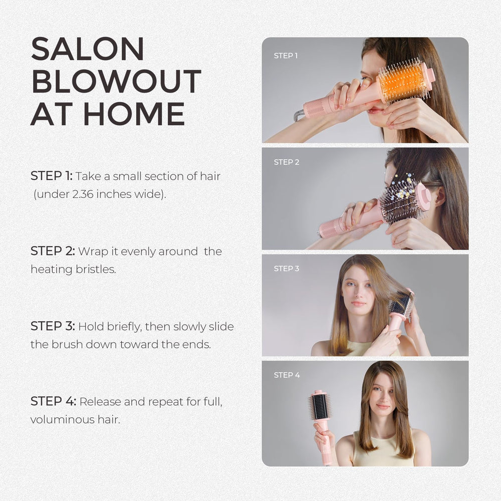 TYMO blowout-styling in action across straight and curled looks