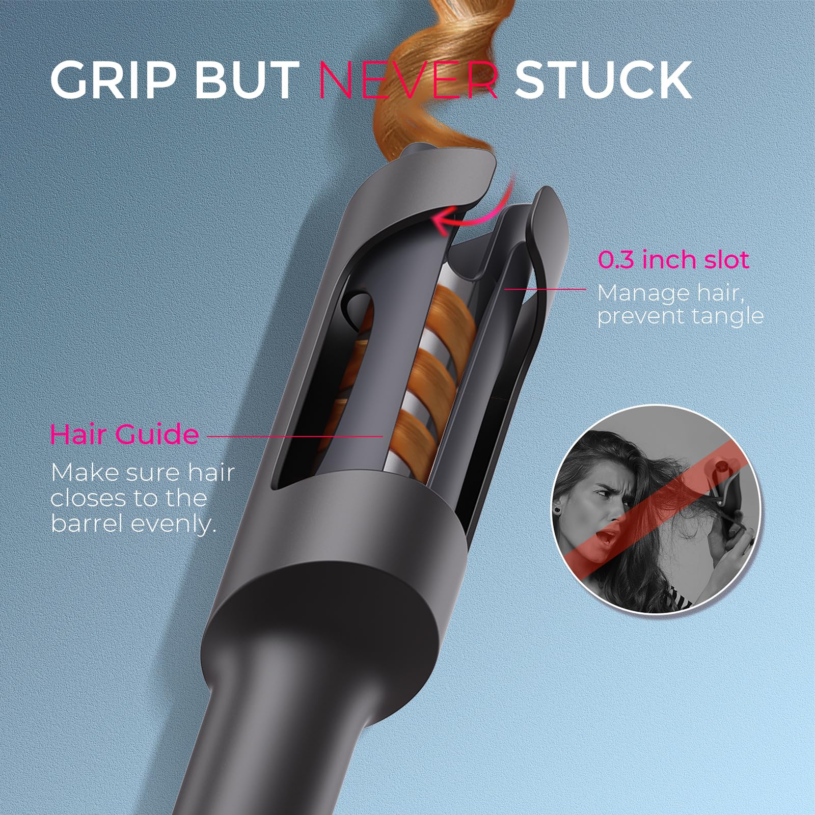TYMO CURLPRO anti-tangle technology keeps hair snag-free for consistent results.
