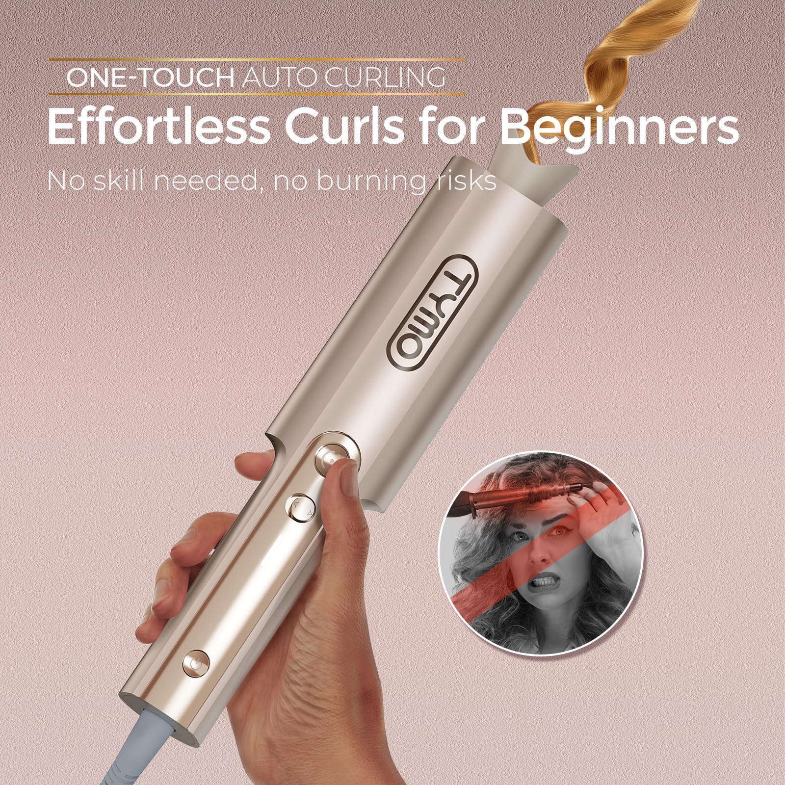 TYMO CurlPro Plus automatic rotating design for effortless at-home styling