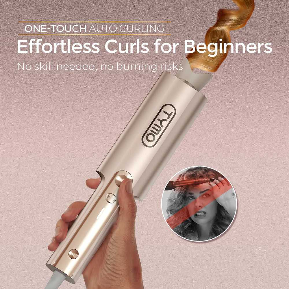 TYMO CurlPro Plus rotating action demonstrates effortless curling with one-button control