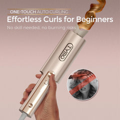 TYMO CurlPro Plus rotating action demonstrates effortless curling with one-button control