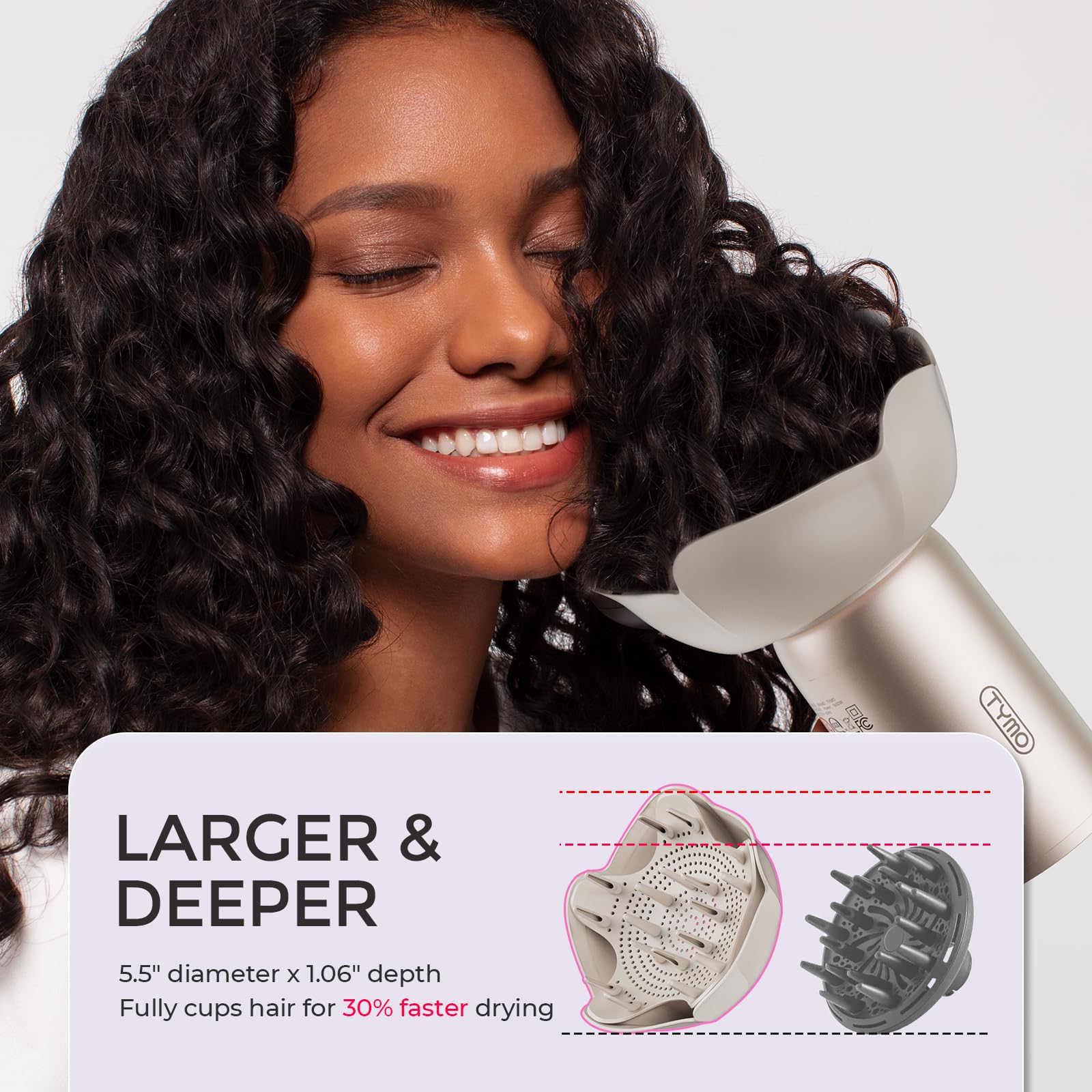 TYMO 1600W salon power dries quickly while maintaining hair integrity.
