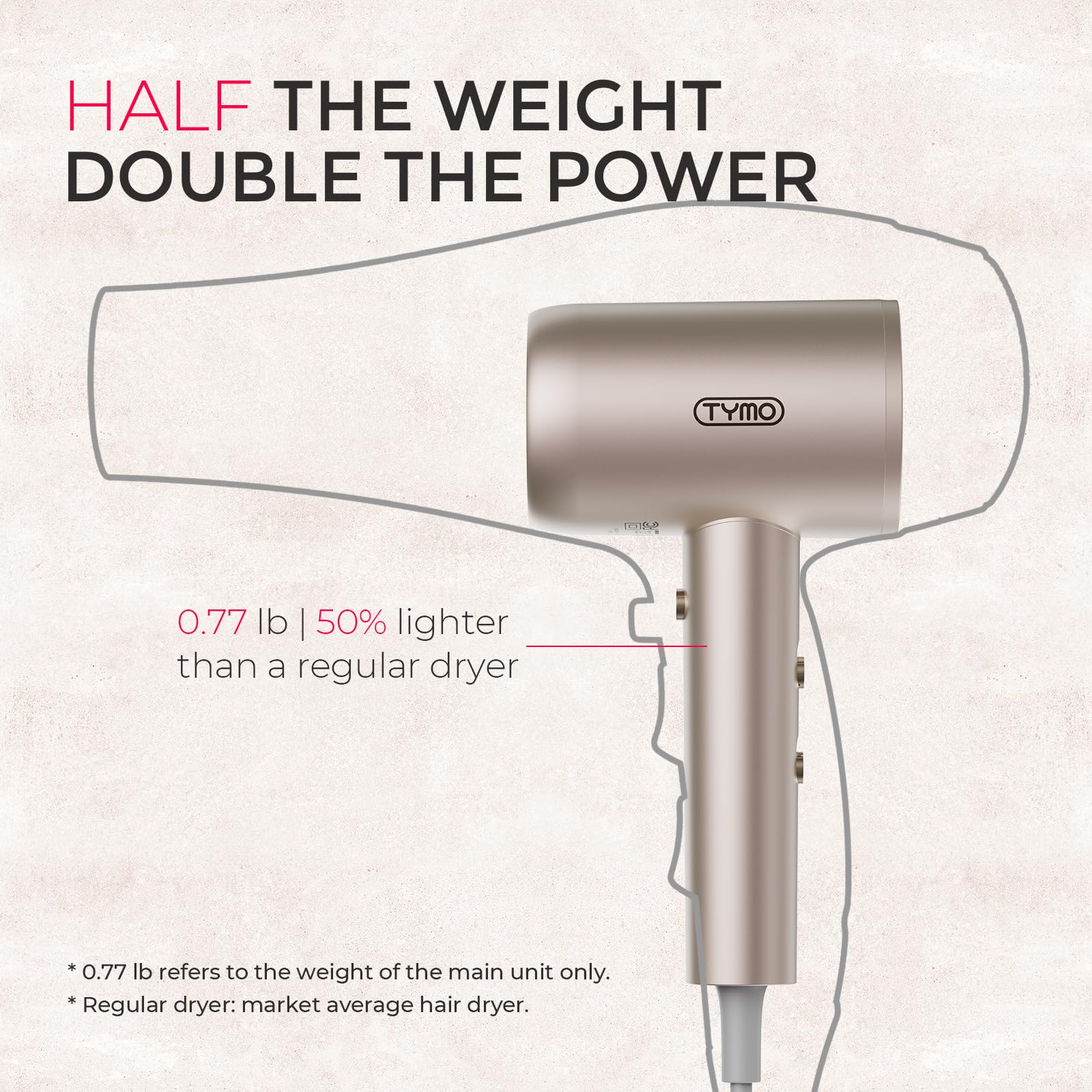 TYMO 300-million-ion technology helps smooth frizz and boost natural shine.