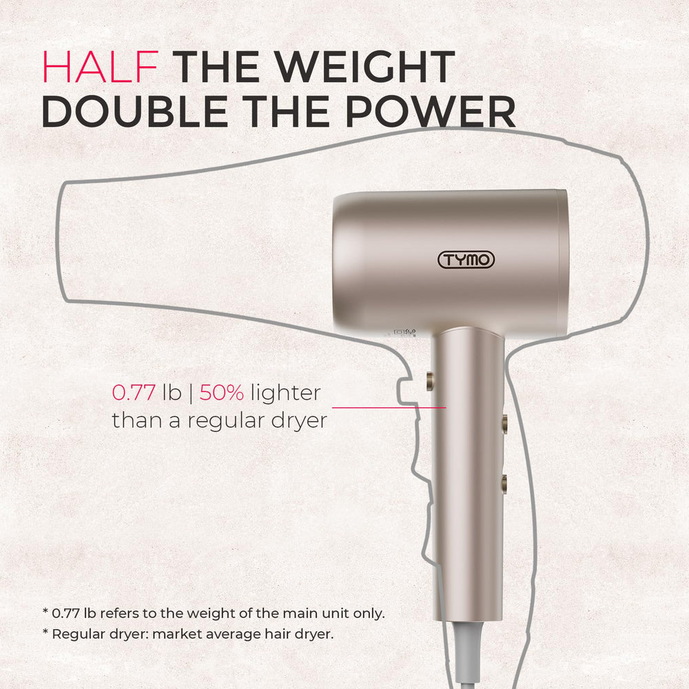 TYMO 300-million-ion technology helps smooth frizz and boost natural shine.