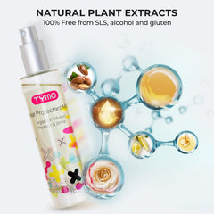 TYMO glass bottle with fragrance label showing long-lasting scent after each spray.