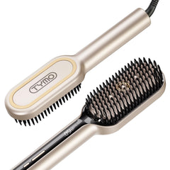 TYMO hair straightener brush front view with dense bristles for faster, smoother styling.